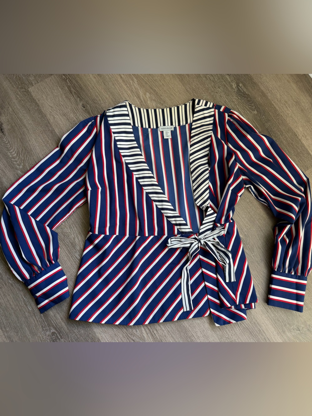 Striped blouse with front tie detail